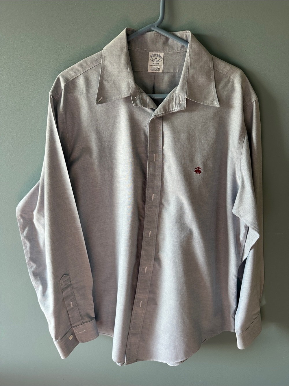 Brooks Brothers Light Gray Long-Sleeve Dress Shirt with Maroon Logo